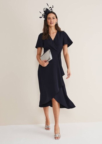 Phase Eight Julissa Ruffle Wrap Dress Navy Canada | GZNVRL-740